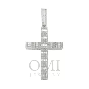 10K GOLD BAGUETTE AND ROUND DIAMOND CROSS PENDANT 2.75 CT