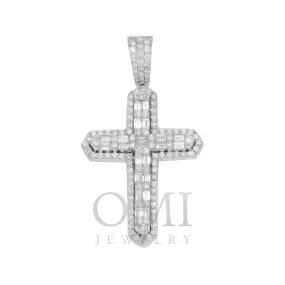 14K GOLD BAGUETTE DIAMOND 3D CROSS PENDANT 3.20 CT