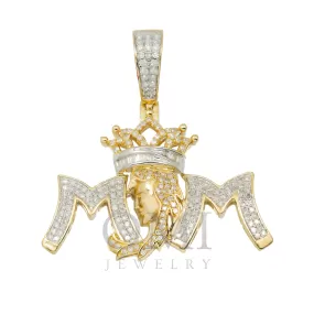 14K GOLD TWO-TONE DIAMOND MOM WITH CROWN PENDANT 1.15 CT