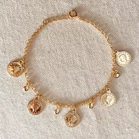 18k Gold Filled Queen Head Coin Bracelets for Women