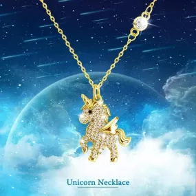 18KGP Petite Crystal Unicorn Horse Pendant Necklace