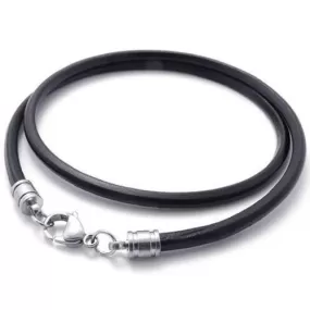 4mm Men Black Genuine Leather Cord Men Necklace Rope Chain, 4mm