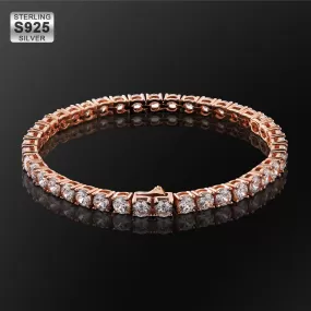 4mm Silver CZ Diamond Tennis Bracelet for Men in Rose Gold KRKC