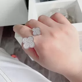 Double Flower Ring Female 925 Stamp Opening Flower White Zircon Ring Wedding Valentine's Day Gift -S4642350