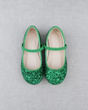 Green Rock Glitter Mary Jane Ballet Flats