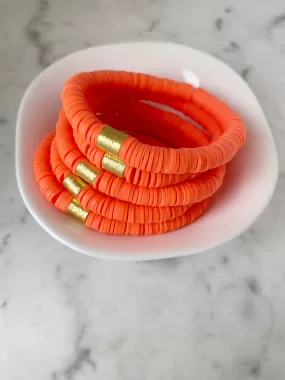 Heishi Color Pop Bracelet in Orange with Gold Barrel