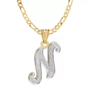 Initial Necklace - Double Plated with Beaded Finish with Figaro chain