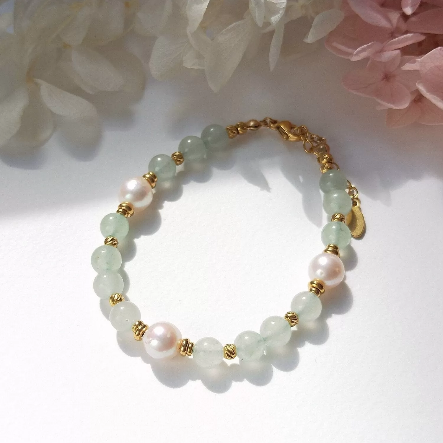 Natural Stone Fashion Green Aventurine With Pearl Bracelet