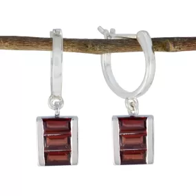 Riyo Charming 925 Sterling Silver Earring For Women Garnet Earring Bezel Setting Red Earring Dangle Earring