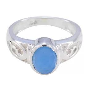 Riyo Engaging Gemstone Chalcedony Solid Silver Rings Peacock Jewelry