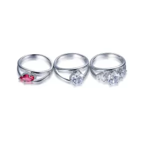 Ruby And White Stone Engagement Ring Sets