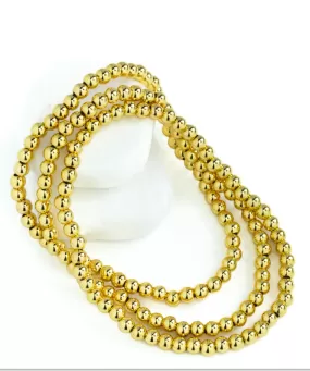 Single 4mm Beaded Stretch Bracelet - Gold