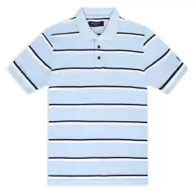 Sky Blue with Black and White Thin Stripe Piqué Polo Top