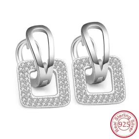 Square Charms Luxury Hoop Earrings - 925 Sterling Silver