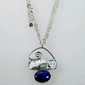 Sterling Silver Roman Glass Necklace with  Lapis