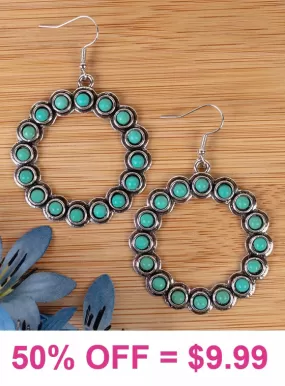 Turquoise stone round silver earrings